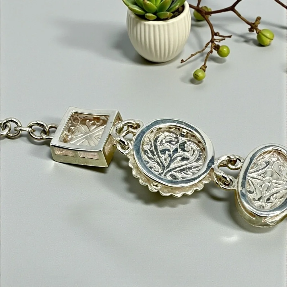 Whitney Kelly Sterling Silver Tiger’s Eye Jasper MOP Link Toggle Bracelet 7” - Picture 8 of 17